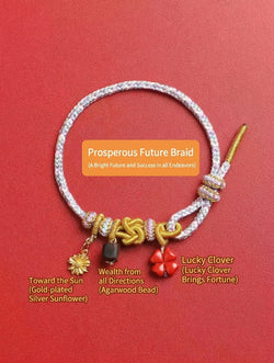 "Golden Path" Agarwood & Cinnabar Woven Bracelet | Clover & Sunflower