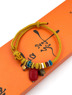 "Abundance Flow" Agarwood & Cinnabar Woven Bracelet | Gold Ingot