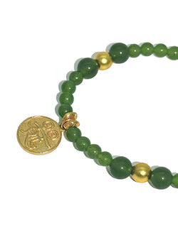 Zen Dainty Natural Green Jade Bracelet | Gold-Plated Silver Accent | Wood Element