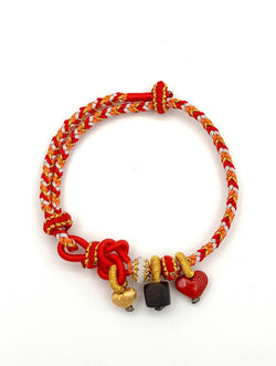 "Eternal Union" Agarwood & Cinnabar Red Cord Bracelet | Heart Charms