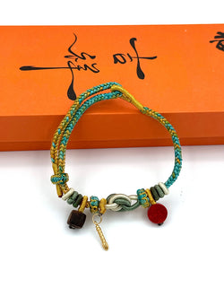 "Zen Focus" Woven Bracelet | Agarwood & Cinnabar Success Charms | Gold-Plated Silver