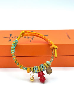 "Leaping Koi" Cinnabar & Agarwood Woven Bracelet | Koi Fish Charm