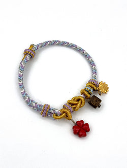 "Golden Path" Agarwood & Cinnabar Woven Bracelet | Clover & Sunflower