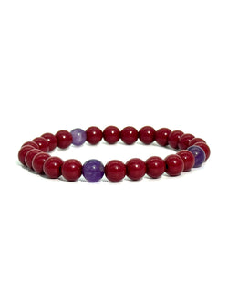 Natural Amethyst & Cinnabar Bracelet - Fire Element Zen Jewelry - Mindful Vitality Gift