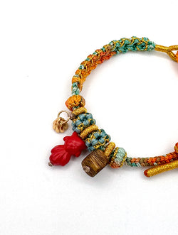 "Leaping Koi" Cinnabar & Agarwood Woven Bracelet | Koi Fish Charm