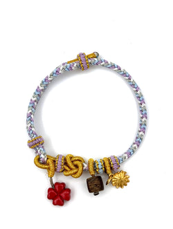 "Golden Path" Agarwood & Cinnabar Woven Bracelet | Clover & Sunflower