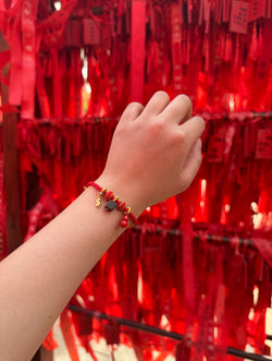 "Infinite Peace & Flow" Agarwood & Cinnabar Red Cord Bracelet | Gourd Charm