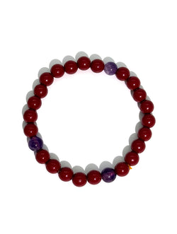 Natural Amethyst & Cinnabar Bracelet - Fire Element Zen Jewelry - Mindful Vitality Gift