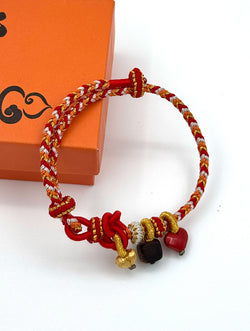 "Eternal Union" Agarwood & Cinnabar Red Cord Bracelet | Heart Charms