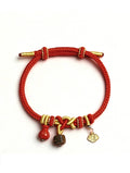 "Zen Blessing" Red Cord Bracelet | Agarwood & Cinnabar Charms | Gold-Plated Silver