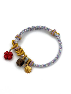 "Golden Path" Agarwood & Cinnabar Woven Bracelet | Clover & Sunflower