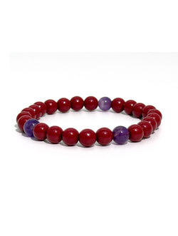 Natural Amethyst & Cinnabar Bracelet - Fire Element Zen Jewelry - Mindful Vitality Gift