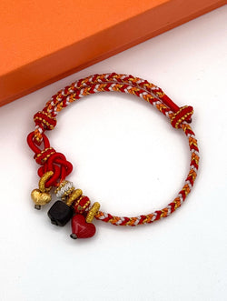 "Eternal Union" Agarwood & Cinnabar Red Cord Bracelet | Heart Charms