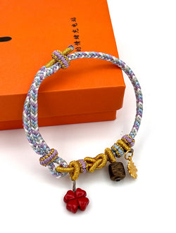 "Golden Path" Agarwood & Cinnabar Woven Bracelet | Clover & Sunflower