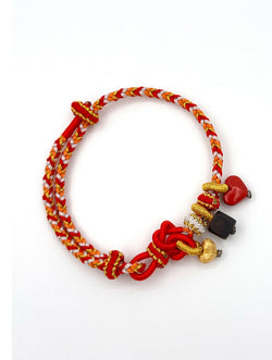 "Eternal Union" Agarwood & Cinnabar Red Cord Bracelet | Heart Charms