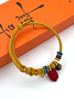 "Abundance Flow" Agarwood & Cinnabar Woven Bracelet | Gold Ingot