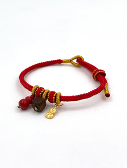"Infinite Peace & Flow" Agarwood & Cinnabar Red Cord Bracelet | Gourd Charm