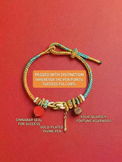 "Zen Focus" Woven Bracelet | Agarwood & Cinnabar Success Charms | Gold-Plated Silver