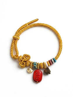 "Abundance Flow" Agarwood & Cinnabar Woven Bracelet | Gold Ingot