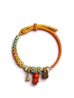 "Leaping Koi" Cinnabar & Agarwood Woven Bracelet | Koi Fish Charm