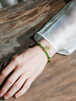 Zen Dainty Natural Green Jade Bracelet | Gold-Plated Silver Accent | Wood Element