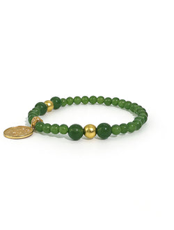Zen Dainty Natural Green Jade Bracelet | Gold-Plated Silver Accent | Wood Element