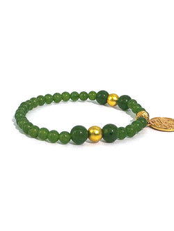 Zen Dainty Natural Green Jade Bracelet | Gold-Plated Silver Accent | Wood Element