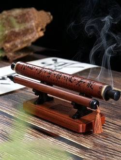 Zen Aesthetic Calligraphy Pen & Scroll Incense Burner Set | Agarwood Incense Holder with 10g Natural Incense Sticks