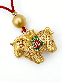 "Victory Gallop" Openable Filigree Horse Pendant | 24K Gold Plated Copper | Career Success Amulet