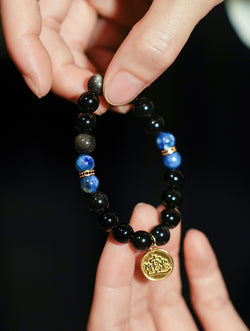 "Deep Clarity" Silver Obsidian & Kyanite Bracelet | Water Element