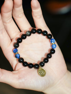 "Deep Clarity" Silver Obsidian & Kyanite Bracelet | Water Element
