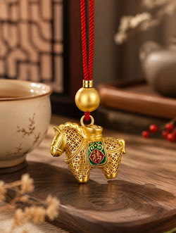 "Victory Gallop" 24K Gold Filigree Horse Pendant | Openable | Agarwood Diffuser