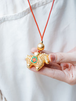 "Victory Gallop" Openable Filigree Horse Pendant | 24K Gold Plated Copper | Career Success Amulet