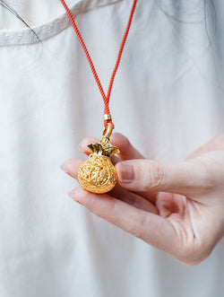 "Zen Aura" Openable Filigree Blessing Bag Pendant | 24K Gold Plated Copper | For Natural Agarwood Beads