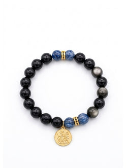 "Deep Clarity" Silver Obsidian & Kyanite Bracelet | Water Element