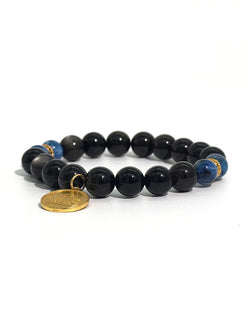"Deep Clarity" Silver Obsidian & Kyanite Bracelet | Water Element