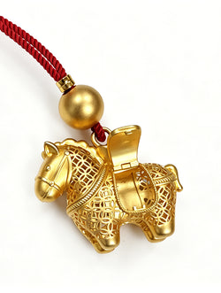 "Victory Gallop" Openable Filigree Horse Pendant | 24K Gold Plated Copper | Career Success Amulet