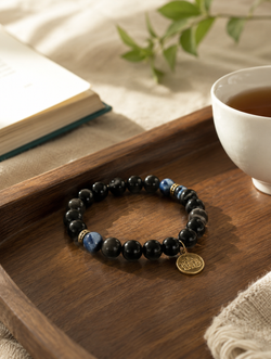 "Deep Clarity" Silver Obsidian & Kyanite Bracelet | Water Element