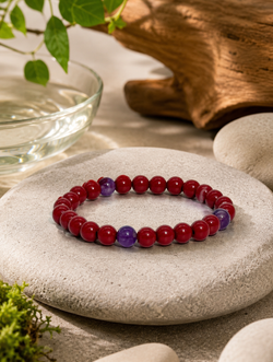 Natural Amethyst & Cinnabar Bracelet | Fire Element | Zen Jewelry