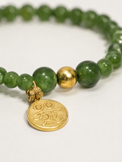 Zen Natural Green Jade Bracelet | Gold-Plated Silver Accent | Wood Element