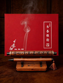 Zen Aesthetic Calligraphy Pen & Scroll Incense Burner Set | Agarwood Incense Holder with 10g Natural Incense Sticks