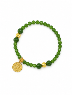Zen Natural Green Jade Bracelet | Gold-Plated Silver Accent | Wood Element
