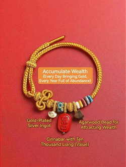 "Abundance Flow" Agarwood & Cinnabar Woven Bracelet | Gold Ingot