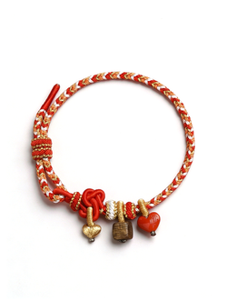 "Eternal Union" Agarwood & Cinnabar Red Cord Bracelet | Heart Charms